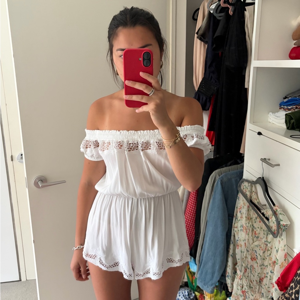 Millau White Off-Shoulder Lace-Trim Top